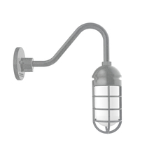 Montclair Light Works GNV050-49 - Vaportite, no shade, gooseneck wall mount with clear glass and cast guard, Painted Galvanized