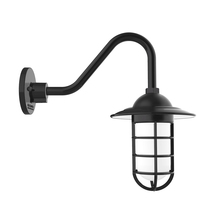 Montclair Light Works GNV052-41 - Vaportite, Style A shade, gooseneck wall mount with clear glass and cast guard, Black