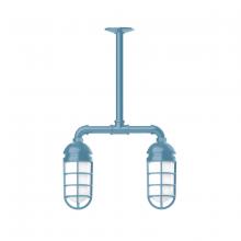 Montclair Light Works MSA050-54 - Vaportite, 2-light stem hung pendant with clear glass and cast guard, Light Blue