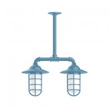 Montclair Light Works MSA052-54 - Vaportite, Style A shade, 2-light stem hung pendant with clear glass and cast guard, Light Blue