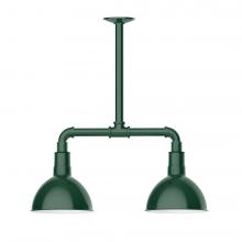 Montclair Light Works MSB114-42-L10 - 8" Deep Bowl shade, 2-light LED Stem Hung Pendant, Forest Green