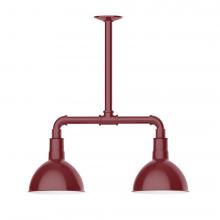  MSB114-55-L10 - 8" Deep Bowl shade, 2-light LED Stem Hung Pendant, Barn Red