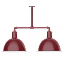  MSD117-55-W16-L13 - 16" Deep Bowl shade, 2-light LED Stem Hung Pendant with wire grill, Barn Red