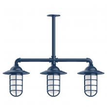 Montclair Light Works MSK052-50 - Vaportite, Style A shade, 3-light stem hung pendant with clear glass and cast guard, Navy