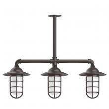 Montclair Light Works MSK052-51 - Vaportite, Style A shade, 3-Lt stem hung pendant w/ clear glass & cast guard, Architectural Bronze