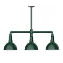 Montclair Light Works MSK114-42 - 8" Deep Bowl shade, 3-light stem hung pendant, Forest Green