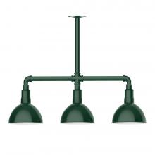  MSK114-42-T48-L10 - 8" Deep Bowl shade, 3-light LED Stem Hung Pendant, Forest Green