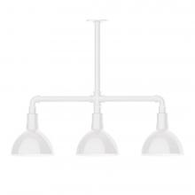 Montclair Light Works MSK114-44-L10 - 8" Deep Bowl shade, 3-light LED Stem Hung Pendant, White