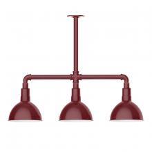 Montclair Light Works MSK114-55 - 8" Deep Bowl shade, 3-light stem hung pendant, Barn Red