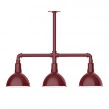  MSK114-55-T48-L10 - 8" Deep Bowl shade, 3-light LED Stem Hung Pendant, Barn Red