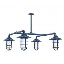 Montclair Light Works MSP052-50 - Vaportite, Style A shade, 4-light stem hung pendant with clear glass and cast guard, Navy