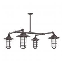 Montclair Light Works MSP052-51 - Vaportite, Style A shade, 4-Lt stem hung pendant w/ clear glass & cast guard, Architectural Bronze