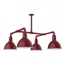  MSP115-55-W10-L12 - 10" Deep Bowl shade, 4-light LED Stem Hung Pendant with wire grill, Barn Red