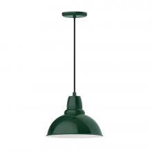  PEB106-42-C01-L12 - 12" Cafe shade, LED Pendant with brown and ivory houndstooth fabric cord and canopy, Forest Gree