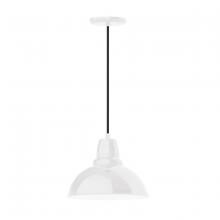 Montclair Light Works PEB106-44 - 12" Cafe shade, pendant with black cord and canopy, White