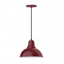  PEB106-55-C21-L12 - 12" Cafe shade, LED Pendant with white cord and canopy, Barn Red