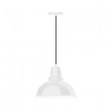 Montclair Light Works PEB107-44 - 14" Cafe shade, pendant with black cord and canopy, White
