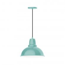  PEB107-48-C21-L13 - 14" Cafe shade, LED Pendant with white cord and canopy, Sea Green