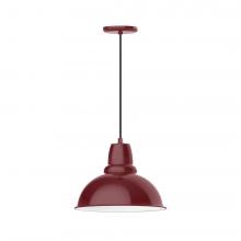  PEB107-55-C21-L13 - 14" Cafe shade, LED Pendant with white cord and canopy, Barn Red