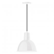Montclair Light Works PEB116-44-C21 - 12" Deep Bowl shade, pendant with white cord and canopy, White