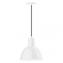  PEB116-44-L12 - 12" Deep Bowl shade, LED Pendant with black cord and canopy, White