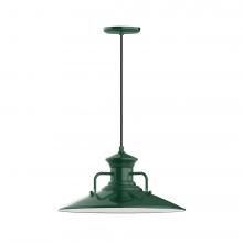 Montclair Light Works PEB143-42-C27-L13 - 18" Homestead shade, LED Pendant with neutral argyle fabric cord and canopy, Forest Green