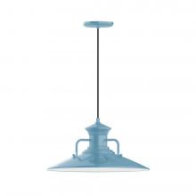  PEB143-54-C27-L13 - 18" Homestead shade, LED Pendant with neutral argyle fabric cord and canopy, Light Blue