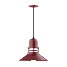 Montclair Light Works PEB150-55-C11 - 16" Atomic shade, pendant with Gray and Yellow Dot Fabric Cord and canopy, Barn Red