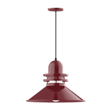 Montclair Light Works PEB152-55-G07 - 20" Atomic shade, pendant with black cord and canopy, Frosted Glass, Barn Red