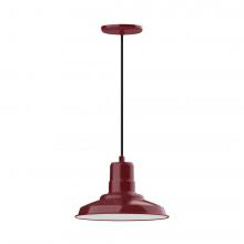 Montclair Light Works PEB182-55-C12-L12 - 12" Warehouse shade, LED Pendant with gray solid fabric cord and canopy, Barn Red