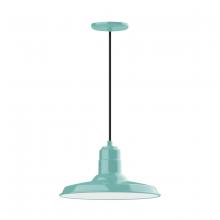 Montclair Light Works PEB183-48-C16-W14 - 14" Warehouse shade, pendant with navy mini tweed fabric cord and canopy, wire grill, Sea Green