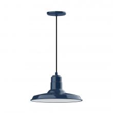 Montclair Light Works PEB183-50-C20-L13 - 14" Warehouse shade, LED Pendant with white solid fabric cord and canopy, Navy