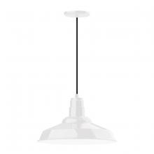 Montclair Light Works PEB184-44 - 16" Warehouse shade, pendant with black cord and canopy, White