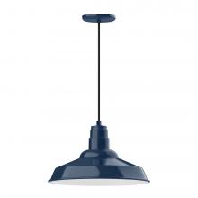 Montclair Light Works PEB184-50-C12-L13 - 16" Warehouse shade, LED Pendant with gray solid fabric cord and canopy, Navy