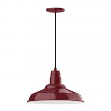 Montclair Light Works PEB184-55-C21-L13 - 16" Warehouse shade, LED Pendant with white cord and canopy, Barn Red