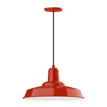 Montclair Light Works PEB185-26-C21 - 18" Warehouse shade, pendant with white cord and canopy, Vermillion