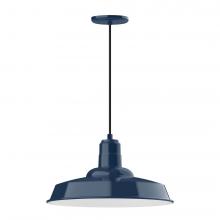 Montclair Light Works PEB185-50-W18-L13 - 18" Warehouse shade, LED Pendant with black cord and canopy, wire grill, Navy