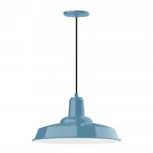 Montclair Light Works PEB185-54-W18-L13 - 18" Warehouse shade, LED Pendant with black cord and canopy, wire grill, Light Blue