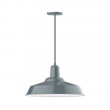 Montclair Light Works PEB186-40-C27-L14 - 20" Warehouse shade, LED Pendant with neutral argyle fabric cord and canopy, Slate Gray