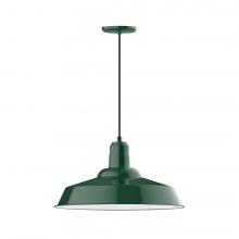 Montclair Light Works PEB186-42-C27-L14 - 20" Warehouse shade, LED Pendant with neutral argyle fabric cord and canopy, Forest Green