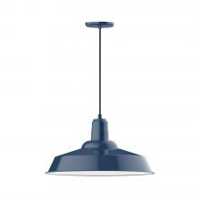 Montclair Light Works PEB186-50-C24-L14 - 20" Warehouse shade, LED Pendant with cool tweed fabric cord and canopy, Navy