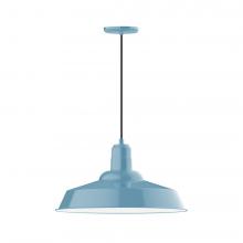 Montclair Light Works PEB186-54-C27-L14 - 20" Warehouse shade, LED Pendant with neutral argyle fabric cord and canopy, Light Blue