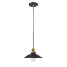 Montclair Light Works PEB404-41-91-C21 - 10" Uno Pendant, white cord with canopy, Black with Brushed Brass Hardware