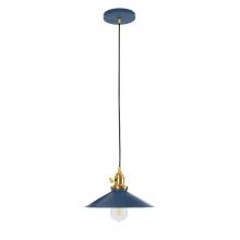 Montclair Light Works PEB404-50-91-C21 - 10" Uno Pendant, white cord with canopy, Navy with Brushed Brass Hardware