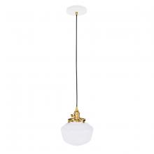 Montclair Light Works PEB413-44-91-C21 - 8" Uno Pendant, white cord with canopy, White with Brushed Brass Hardware
