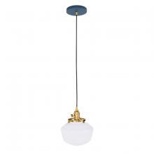 Montclair Light Works PEB413-50-91 - Uno 8" Pendant, with Schoolhouse glass shade,  Navy with Brushed Brass hardware