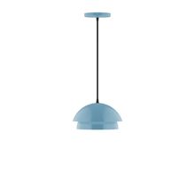  PEBX445-54-C04-L10 - 10" Nest LED Pendant, black and white houndstooth fabric cord with canopy, Light Blue