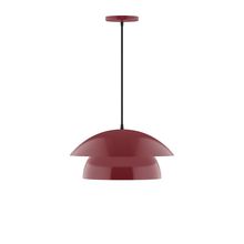  PEBX446-55-C23-L12 - 16" Nest LED Pendant, red and white zigzag fabric cord with canopy, Barn Red