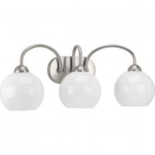  P300086-009 - Carisa Collection Three-Light Brushed Nickel Opal Glass Mid-Century Modern Bath Vanity Light