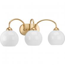  P300086-078 - Carisa Collection Three-Light Vintage Gold Opal Glass Mid-Century Modern Bath Vanity Light